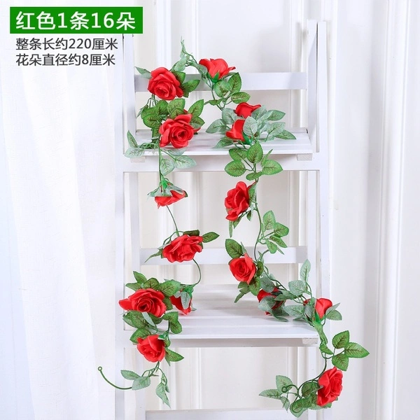 2.4m Simulation Silk Rose Ivy Vine Artificial Wall Hanging Flowers Christmas Garland Home Decor