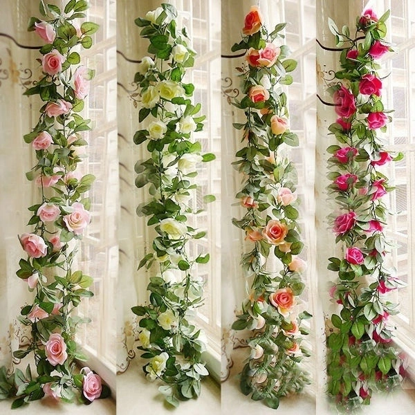 2.4m Simulation Rose Ivy Vine Artificial Wall Hanging Flowers Wedding Garland Home Party Decor