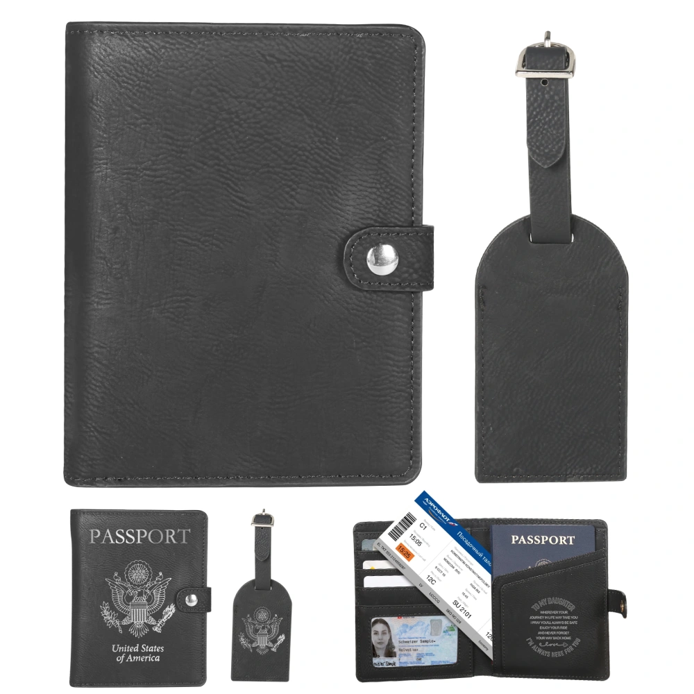 Personalized Leather Passport Holder Travel Wallet and Luggage Tag Set for Laser Engraving Gift