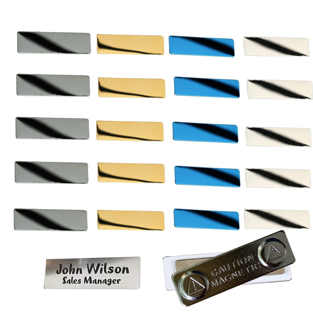 20pcs 4 Colors Blank Name Tags Badge Nameplate with Magnetic Backing 1"x 3" for Laser Engraving