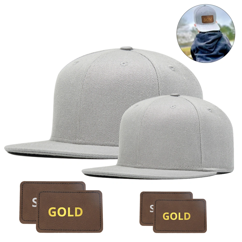 2pcs Personalized Father Son Hat Adjustable Flat Brim Cap with 4pcs Self-adhesive Hat Stickers