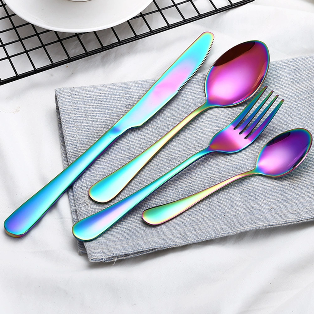 4pcs Stainless Steel Tableware Cutlery Set Knife Fork Spoon for Home with Gift Box Colorful