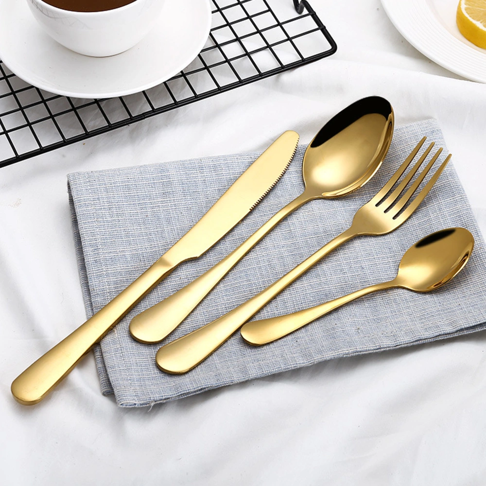 4pcs Stainless Steel Tableware Flatware Cutlery Set Knife Fork Spoon for Home w/Gift Box Gold