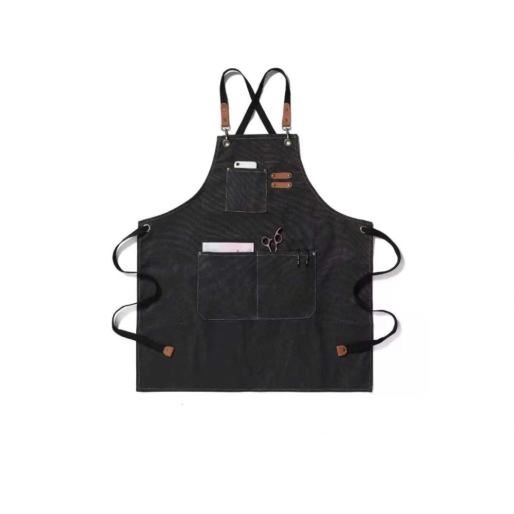 Cotton Canvas Chef Apron Adjustable Strap Cross Back Apron with Pockets for Women and Men Black