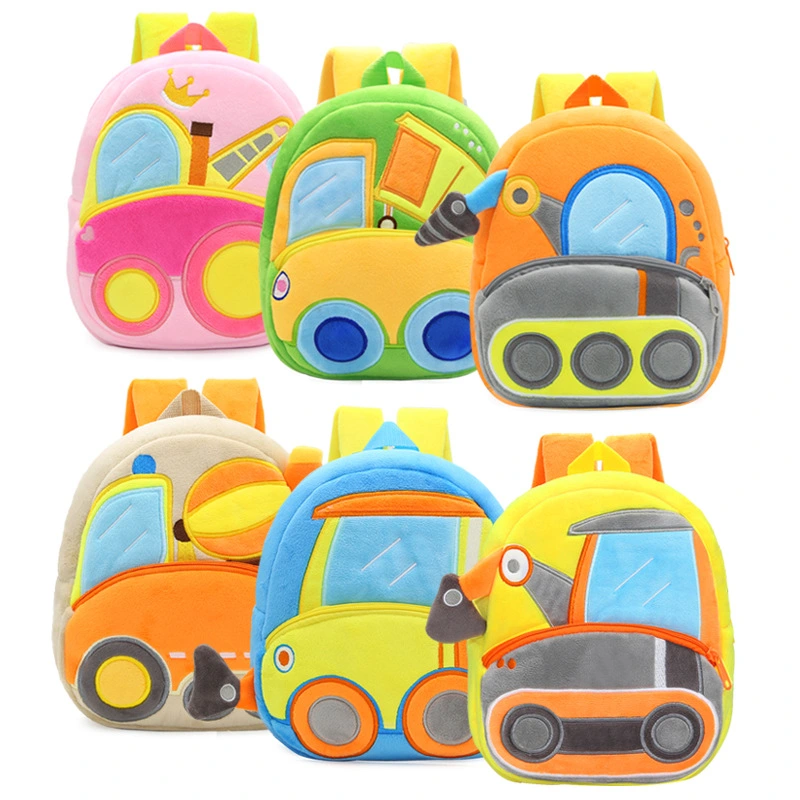 Cute Plush Engineering Vehicle Bulldozer Excavator Backpack Men and Women Children's Bags Shoulder School Bag