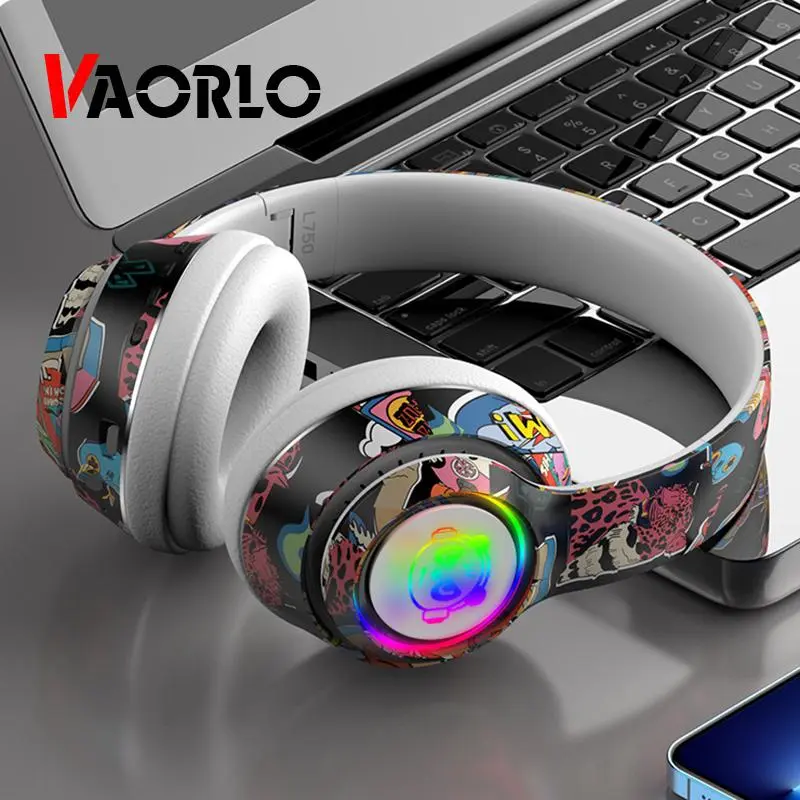 Graffiti Glowing Headphone Ture Wireless Bluetooth 5.1 Super Bass HiFi Stereo IPX7 Waterproof Noise Reduction For Game