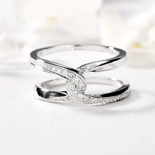 Elegant Lady Ring 925 Sterling Silver Fashion Double C Pair Buckle Full Diamond Ring Dating Party Ring Wedding Engagement Ring Anniversary Gift Size 5-11