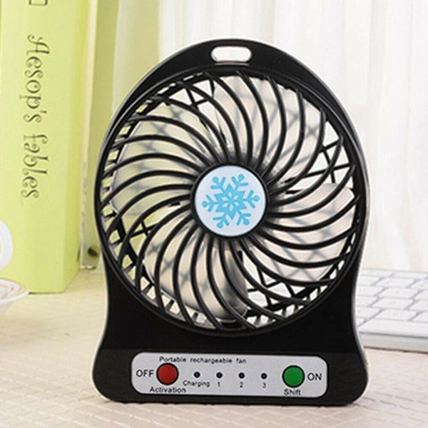 New Useful Black Mini Portable Rechargeable Fan USB Charging Fan Air Cooler LED Light