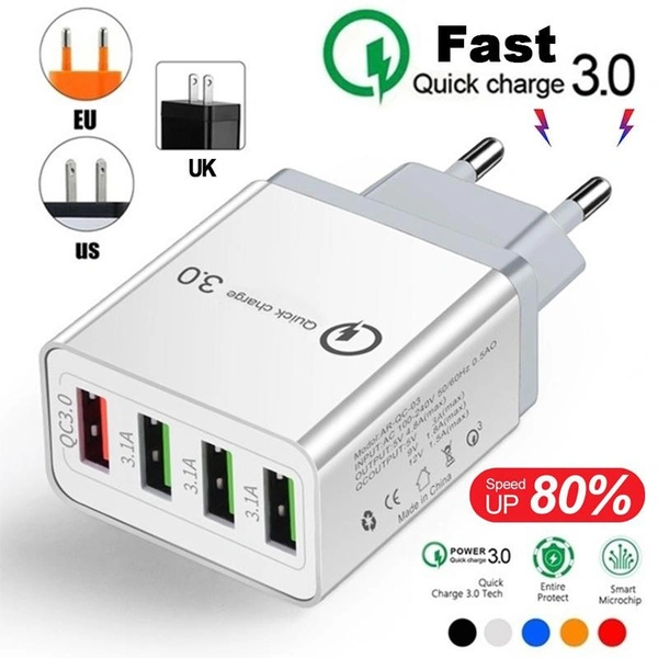 4Port Quick Charge 3.0 Fast Mobile Phone Charger EU/US/UK Plug Wall USB Charger Adapter for Smart Devices