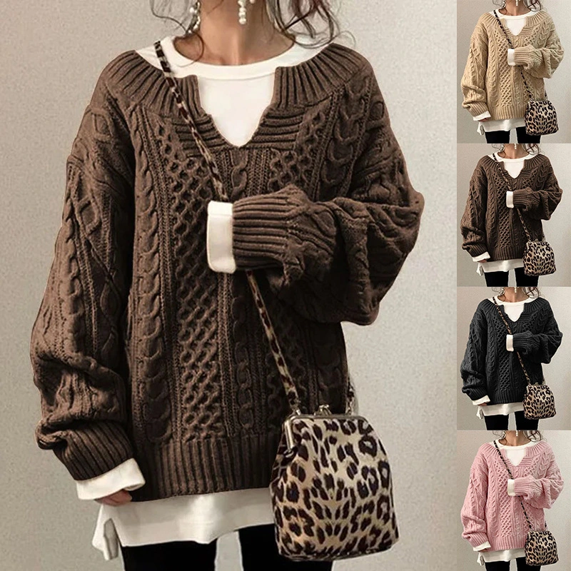 Women Autumn Winter Knitted Pullovers and Sweaters Ladies Long Sleeve V-neck Casual Loose Sweater Jumpers