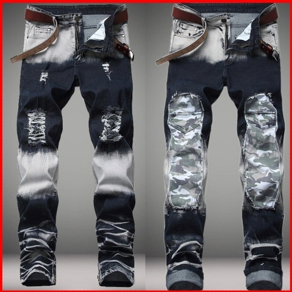 Mens Ripped Jeans Black Motorcycle Casual Denim Pants Vintage Distressed Denim Jeans Pants For Men