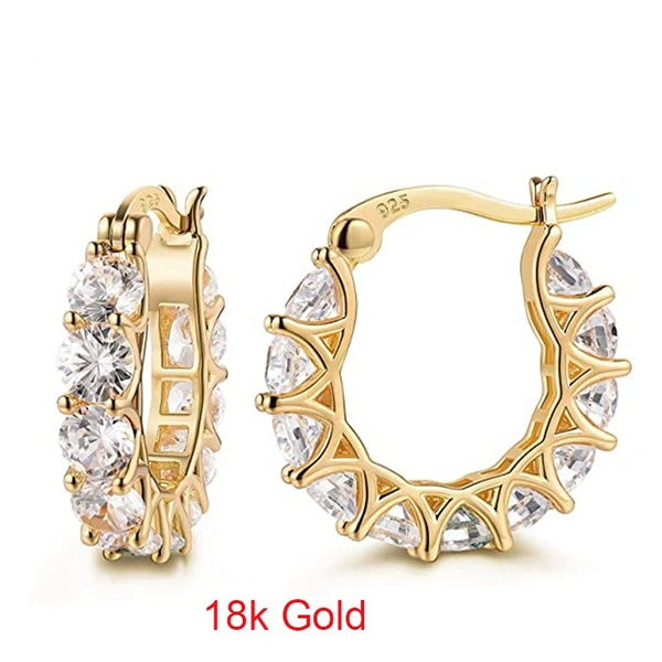 Exquisite 18K Gold Plated 925 Sterling Silver Post Diamond Party Engagement Hoop Earrings for Women Elegant Gift