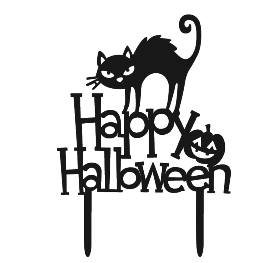 Acrylic Halloween Cake Topper Decorative Cat Happy Halloween Cake Picks for Party Decoration