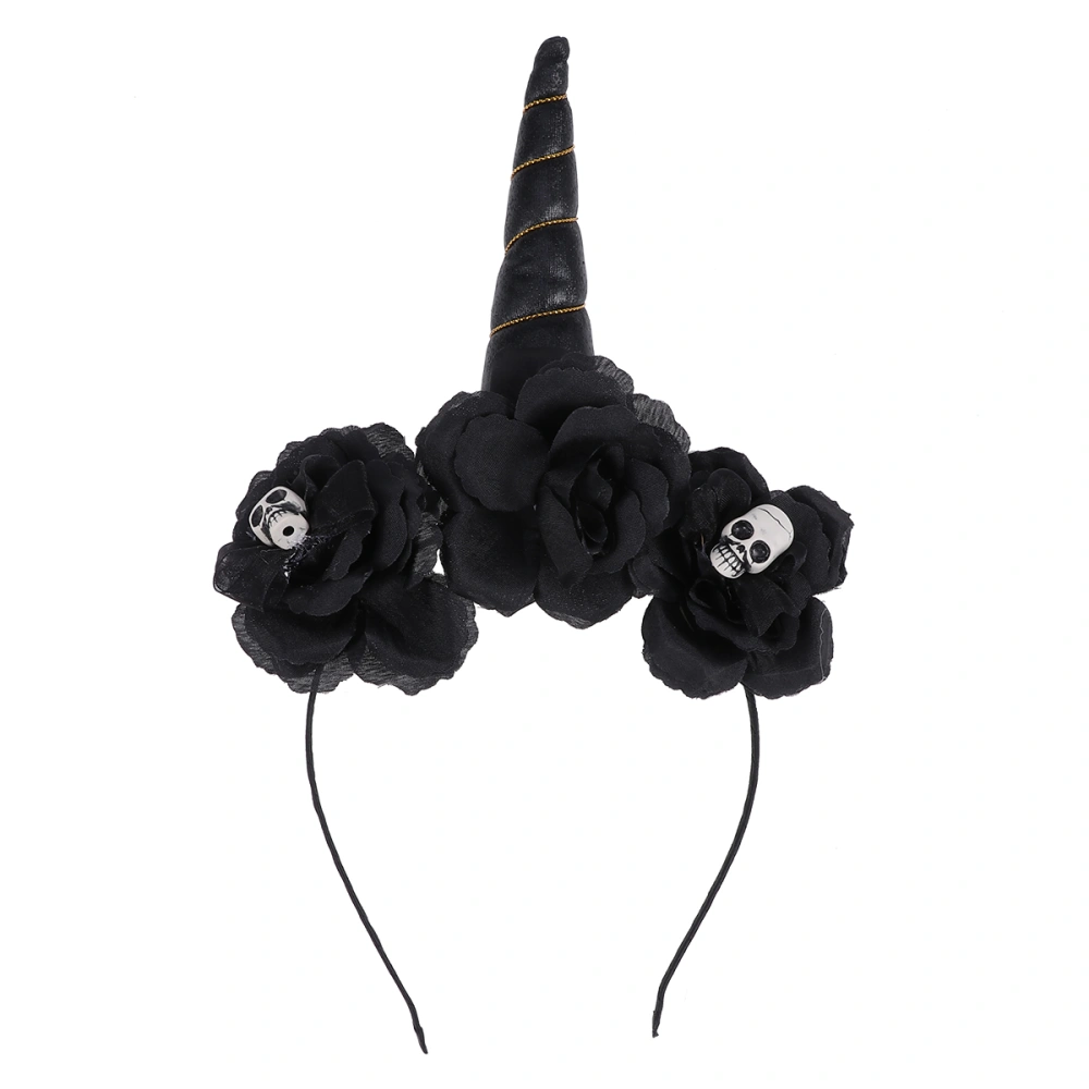 Halloween Artificial Flower Shape Unicorn Girl Headband For Party Decoration Use(Black)