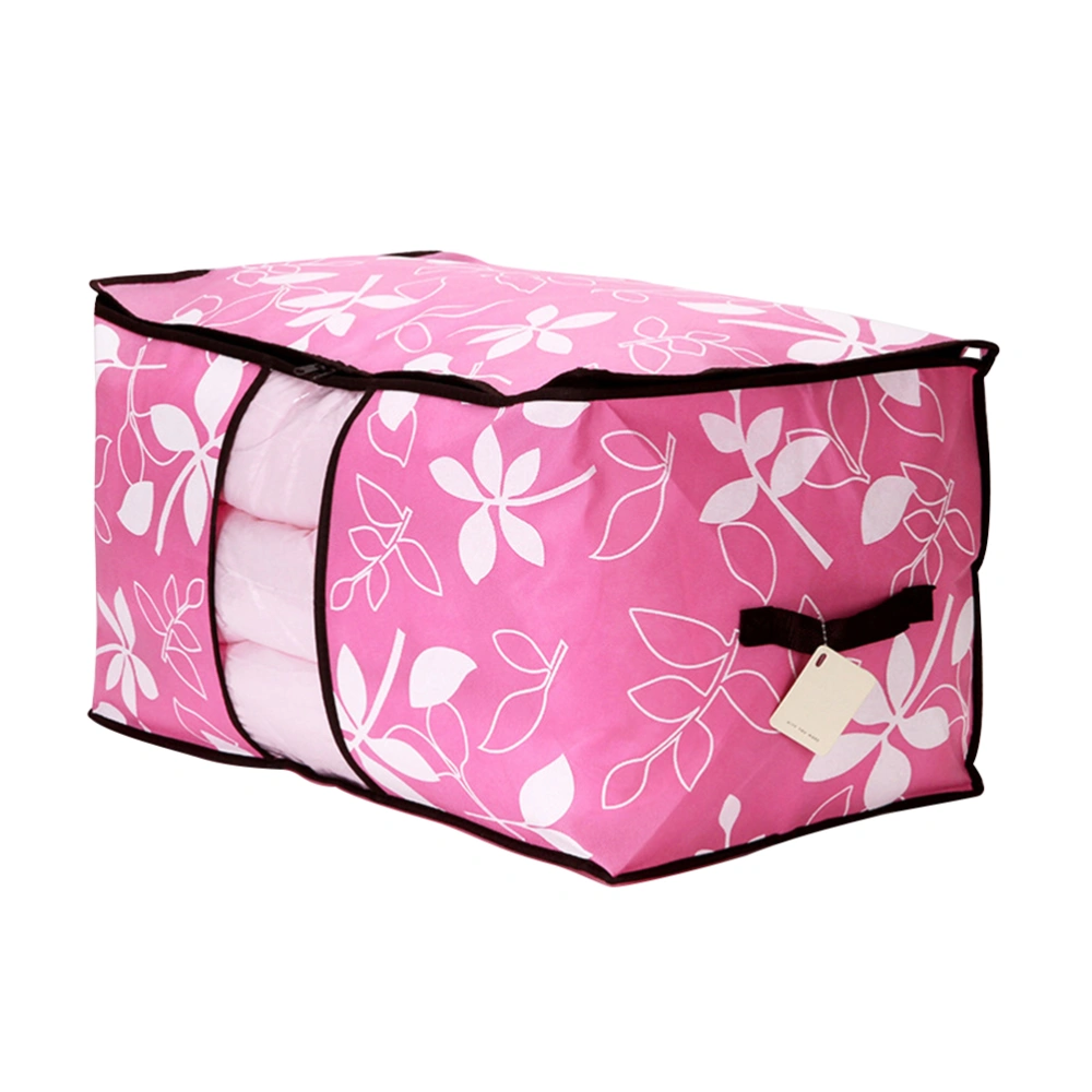 Collapsible See-through Quilt Storage Bag Flower Printed Portable Organization (Pink)