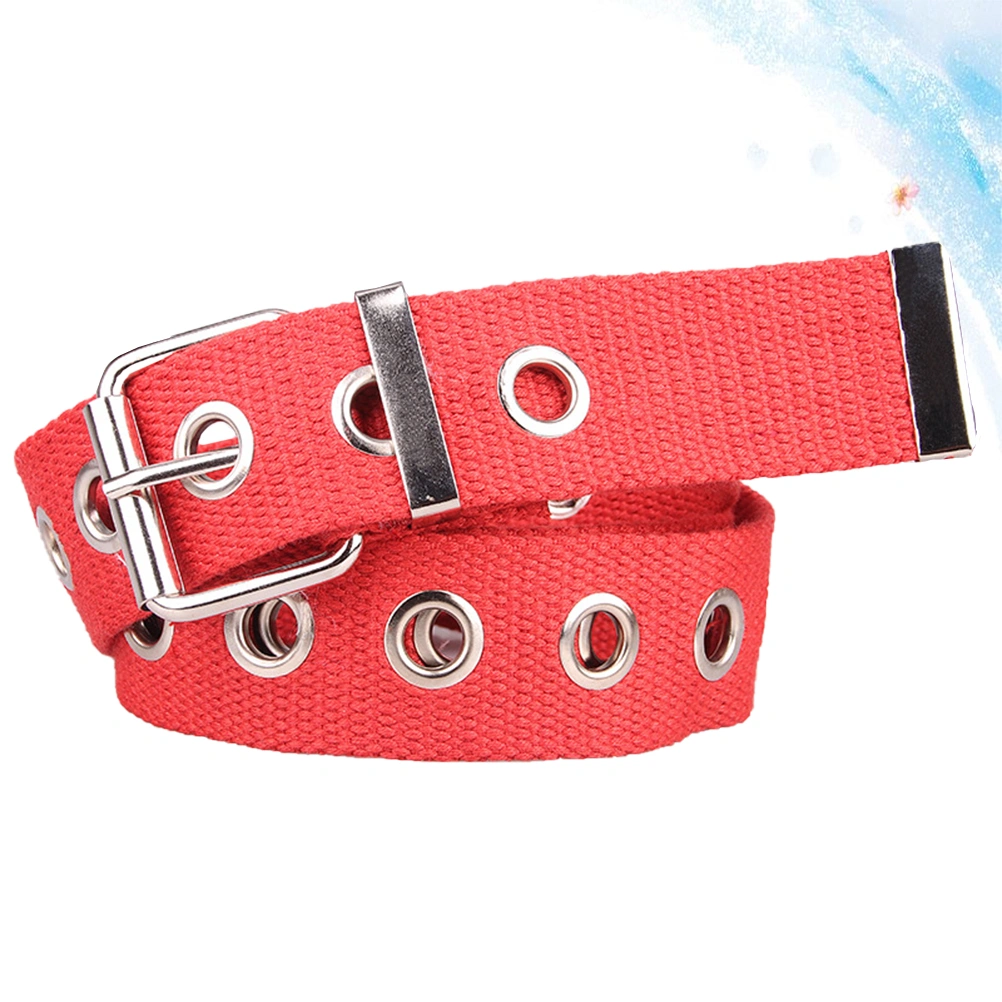 1Pc Hollow Waist Belt Nylon Canvas Wide Waistband Fashion Women Belt for Pants Jeans Decor (Red)