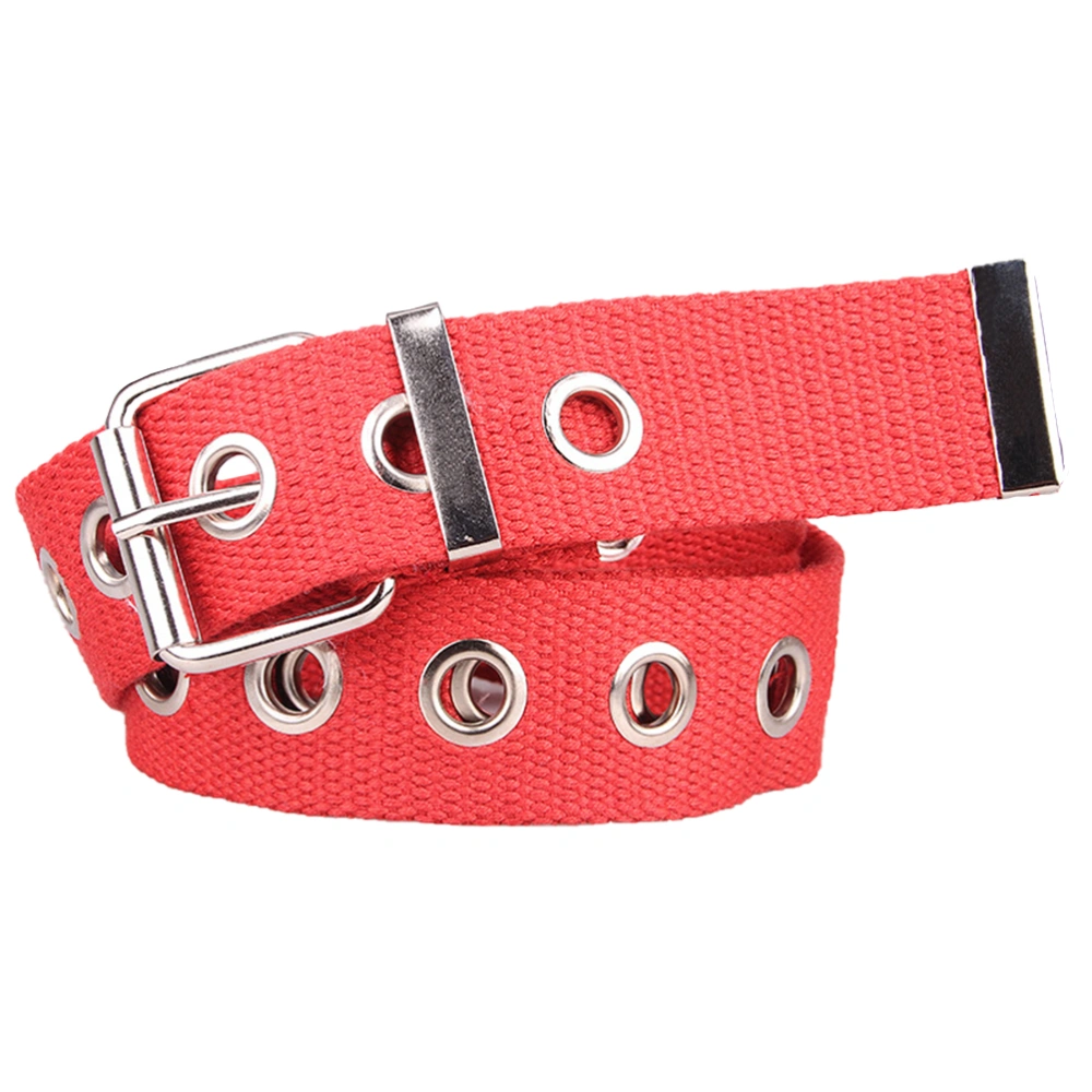 1Pc Hollow Waist Belt Nylon Canvas Wide Waistband Fashion Women Belt for Pants Jeans Decor (Red)