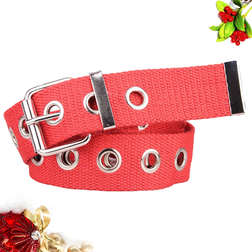 1Pc Hollow Waist Belt Nylon Canvas Wide Waistband Fashion Women Belt for Pants Jeans Decor (Red)