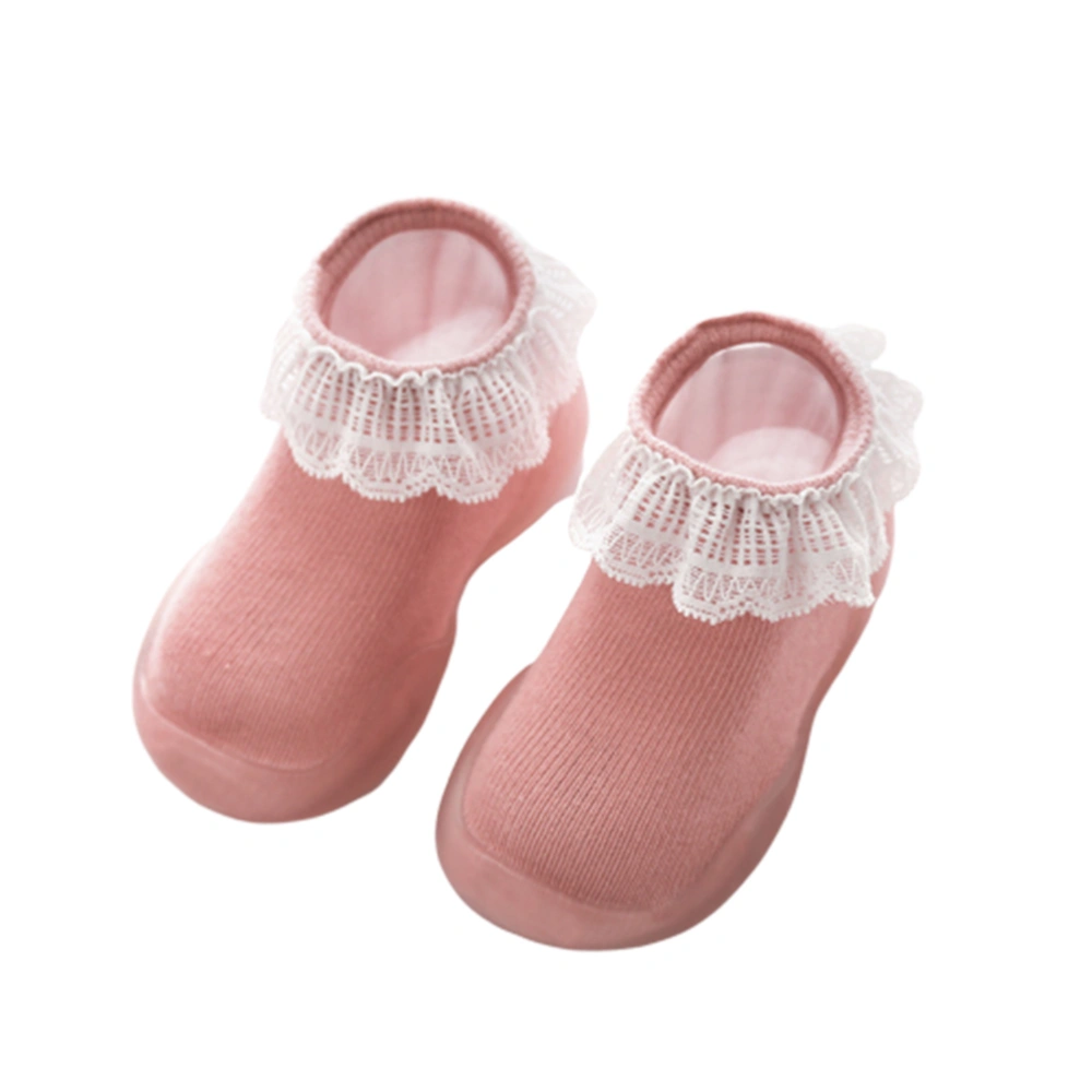 1 Pair of Non-slip Flooring Socks Winter Warm Floor Lace Socks for Toddlers Baby - Size 24/25 (Pink)