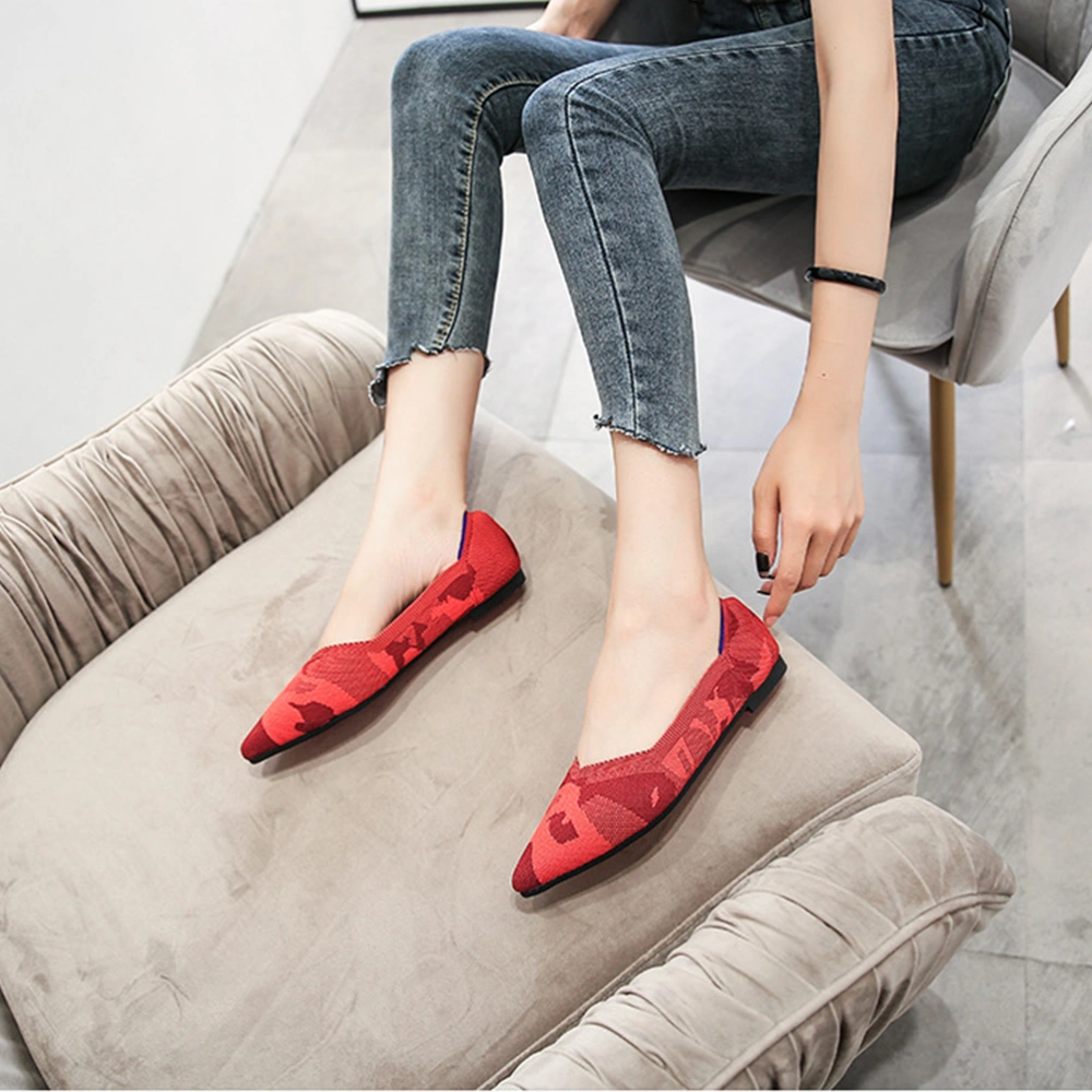 1 Pair Pointed Toe Flat Shoes Knit Flat-soled Shoes Shallow Mouth Flat Shoes