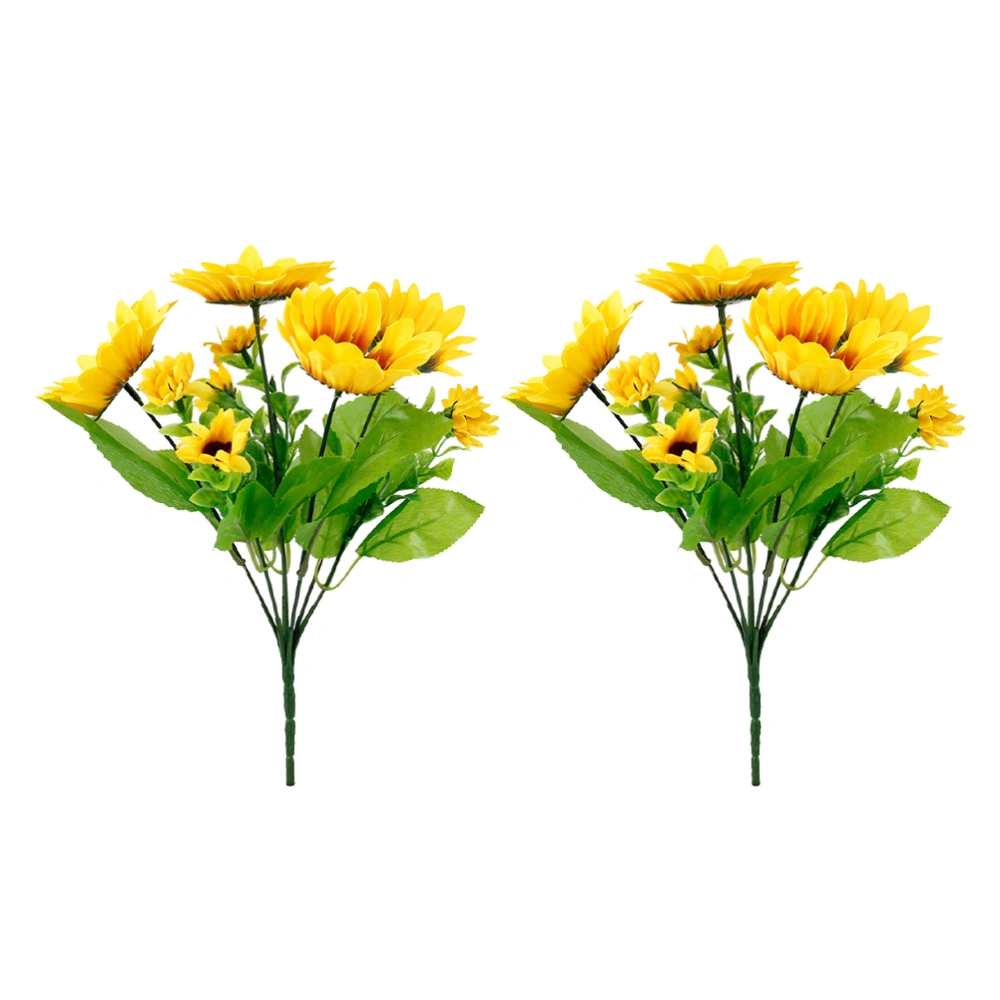 2PCS Artificial Sunflower 7 Heads Simulation Flower Arrangement Photography Props Home Decoration Supplies (Yellow)