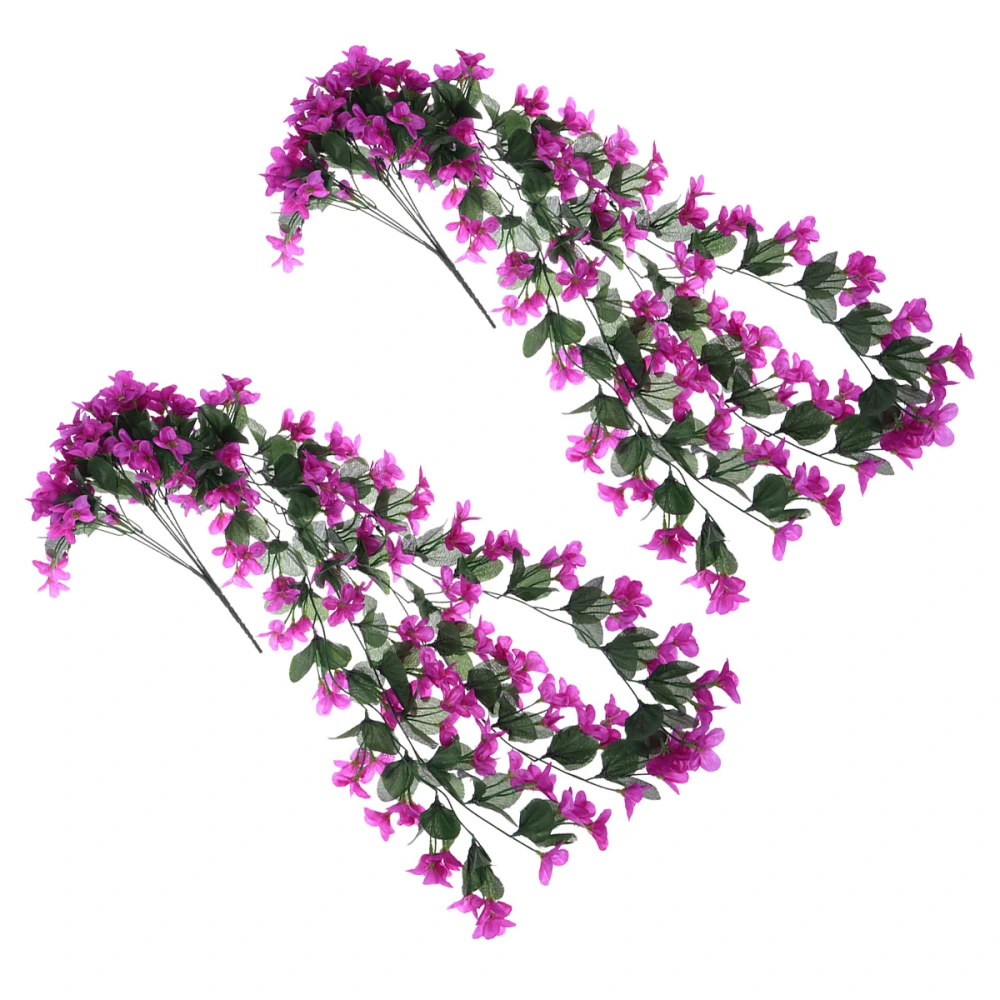 2pcs Simulation Flower Hanging Flowers 4 Petals Violet Simulation Vine Wedding Home Decoration (Violet)