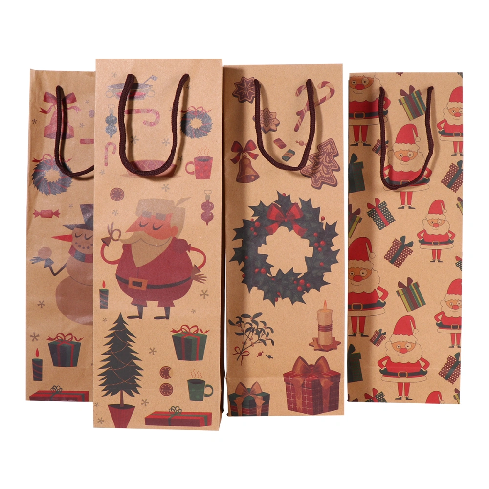 4 PCS Kraft Paper Bag Portable Wine Packaging Pouch Reusable Christmas Gift Bags