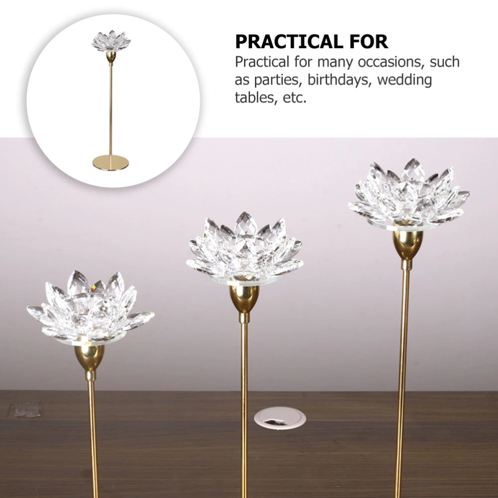 1PC Modern Simple Metal Candle Stand Crystal Lotus Candlestick Decor (S Golden)