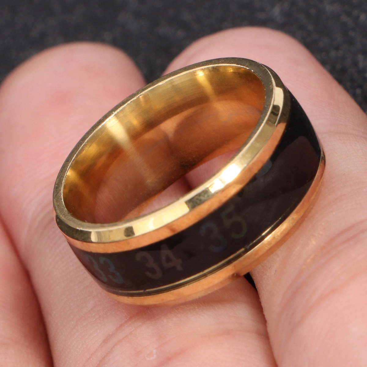 8mm Heat Discoloration Ring Stainless Steel Finger Ring Chic Round Ring Birthday Gift No 12 Golden