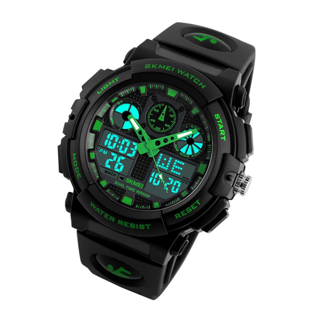 1270 Waterproof Men's Sports Watch Casual Military Analog Quartz Digital LED Watch Dual Display Double Time Chronograph Watch Man Wristwatch (Green)