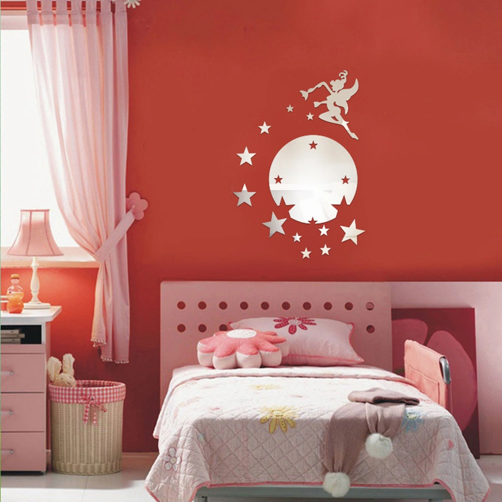 Angel Fairy Stars 3D Mirror Acrylic Wall Sticker Decal Kids Bedroom Decoration Home Decor (Silver)
