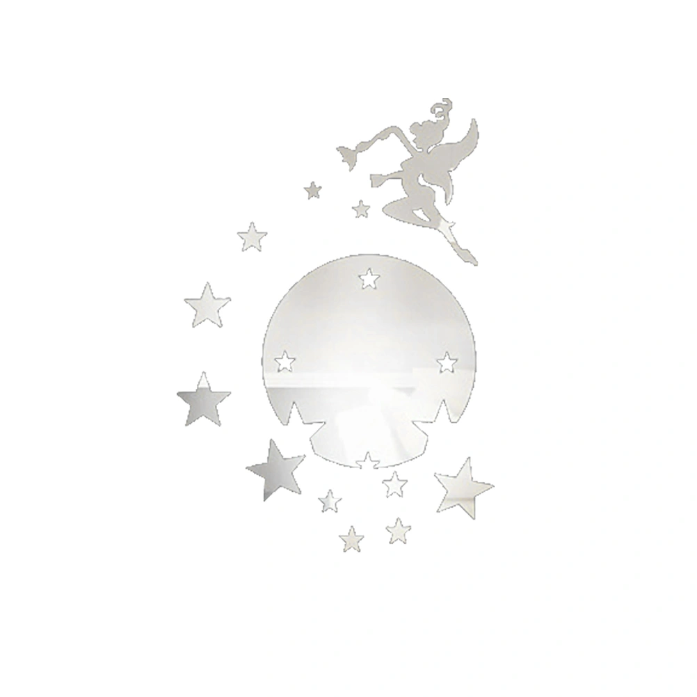 Angel Fairy Stars 3D Mirror Acrylic Wall Sticker Decal Kids Bedroom Decoration Home Decor (Silver)