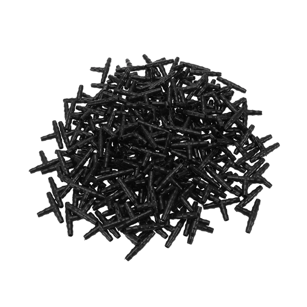 200PCS Hose Nozzle Tee Connectors Drip Irrigation Garden Tool for 4/7mm Hose (Black)