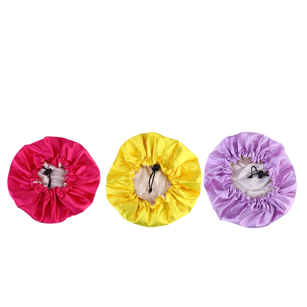 3pcs Elastic Nightcaps Adjustable Double Layer Sleeping Hats Comfortable Hair for Kids (Yellow, Purple, Rose Red, Each 1pc)