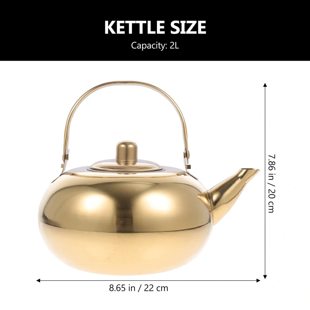 Thick Stainless Steel Tea Pot Insulated Kettle Thermal Teapot Water Pot for Kitchen Restaurant Hotel (Golden, 2L)