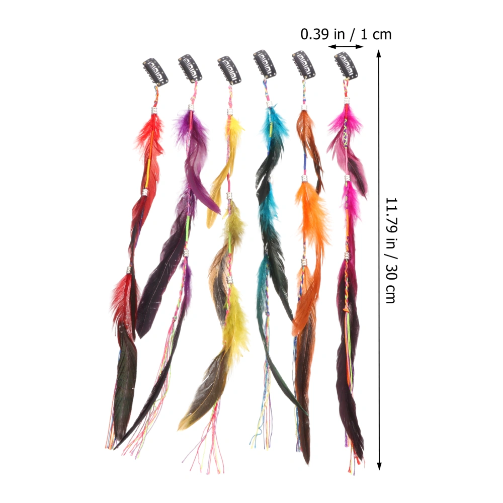 6pcs Dirty Braid Fashion Bohemian Style Feather Fake Hair Braid Hair Clip