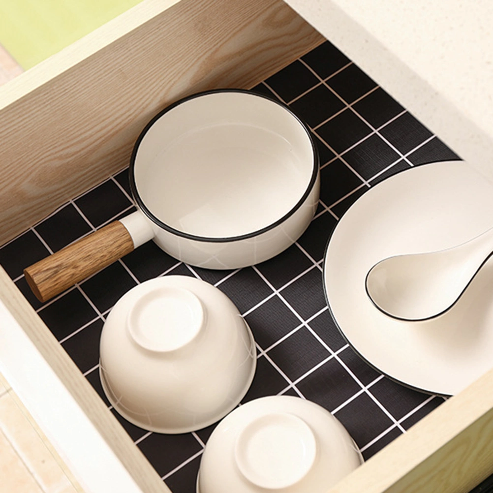 Cuttable Thickened Cabinet Mat Heat Insulation Placemat Drawer Table Mat Adorable Multi-purpose Pads for Home (Black Grid 45x200cm)