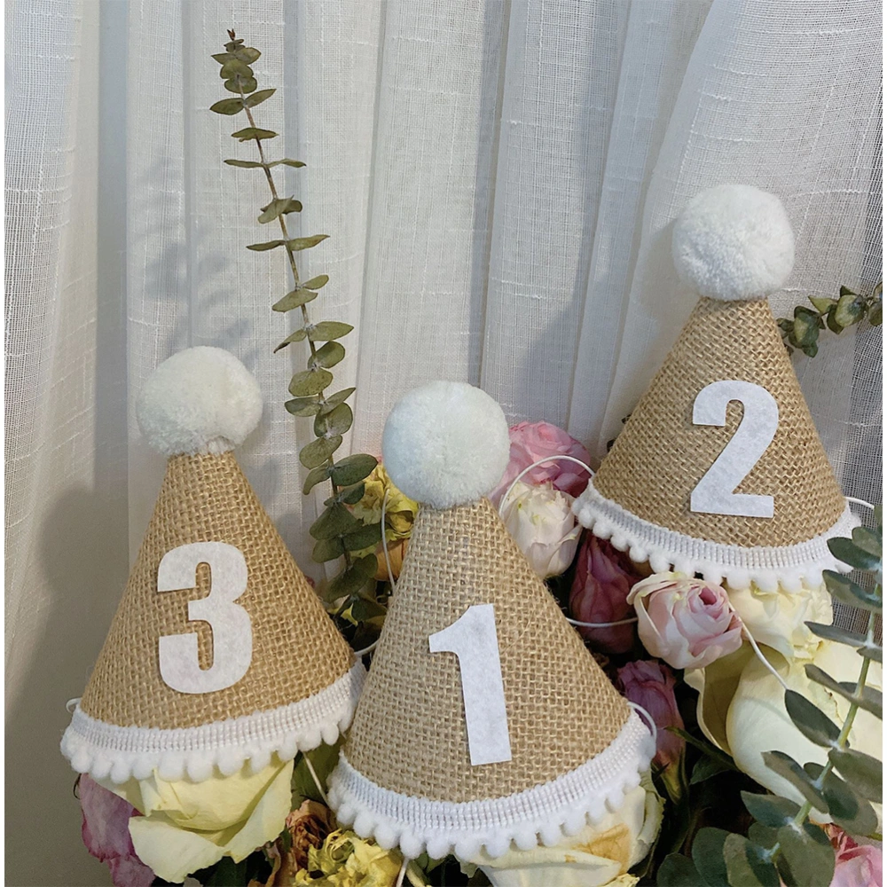 1 Pc Birthday Party Hat Linen Birthday Headwear Kids Birthday Decorative Hats