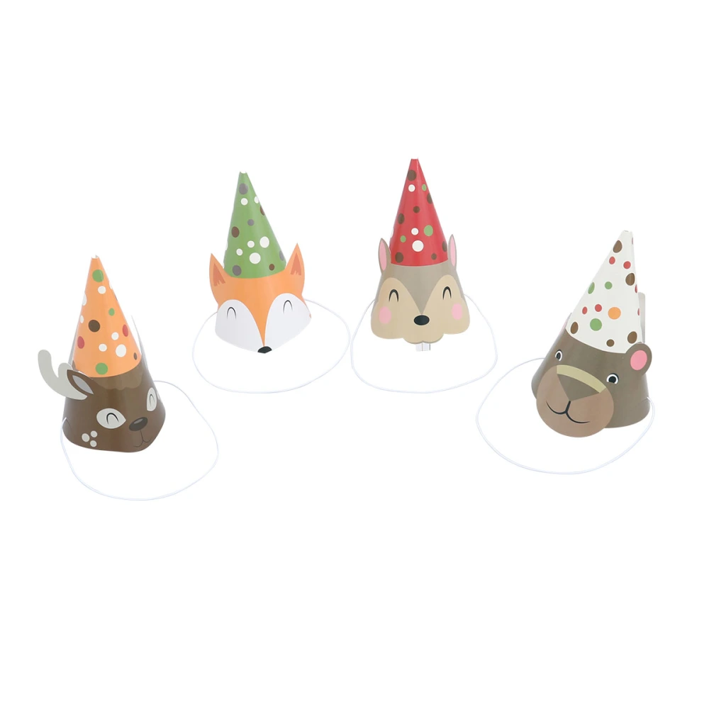 4pcs Children Animal Paper Cone Birthay Party Hat Animal Hairdress Decoration (Deer Bear Squirrel)