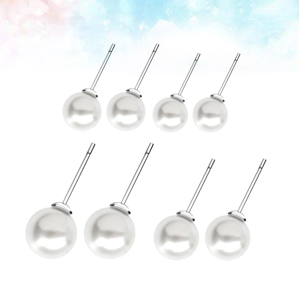 4 Pairs 4mm 5mm 6mm 7mm Silver Pearl Earrings 925 Sterling Silver Natural Pearl Stud Earrings Classic Style Women Ear Jewelry