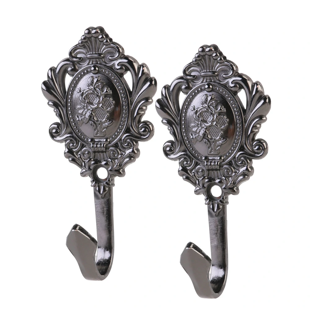 2pcs Rose Pattern Vintage Zinc Alloy Drapery Curtain Holdbacks Tieback Hooks (Black)