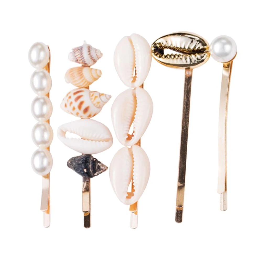 5 Pcs Sweet Shell Shape Hairpin Pearl Bobby Pin Ocean Style Barrettes