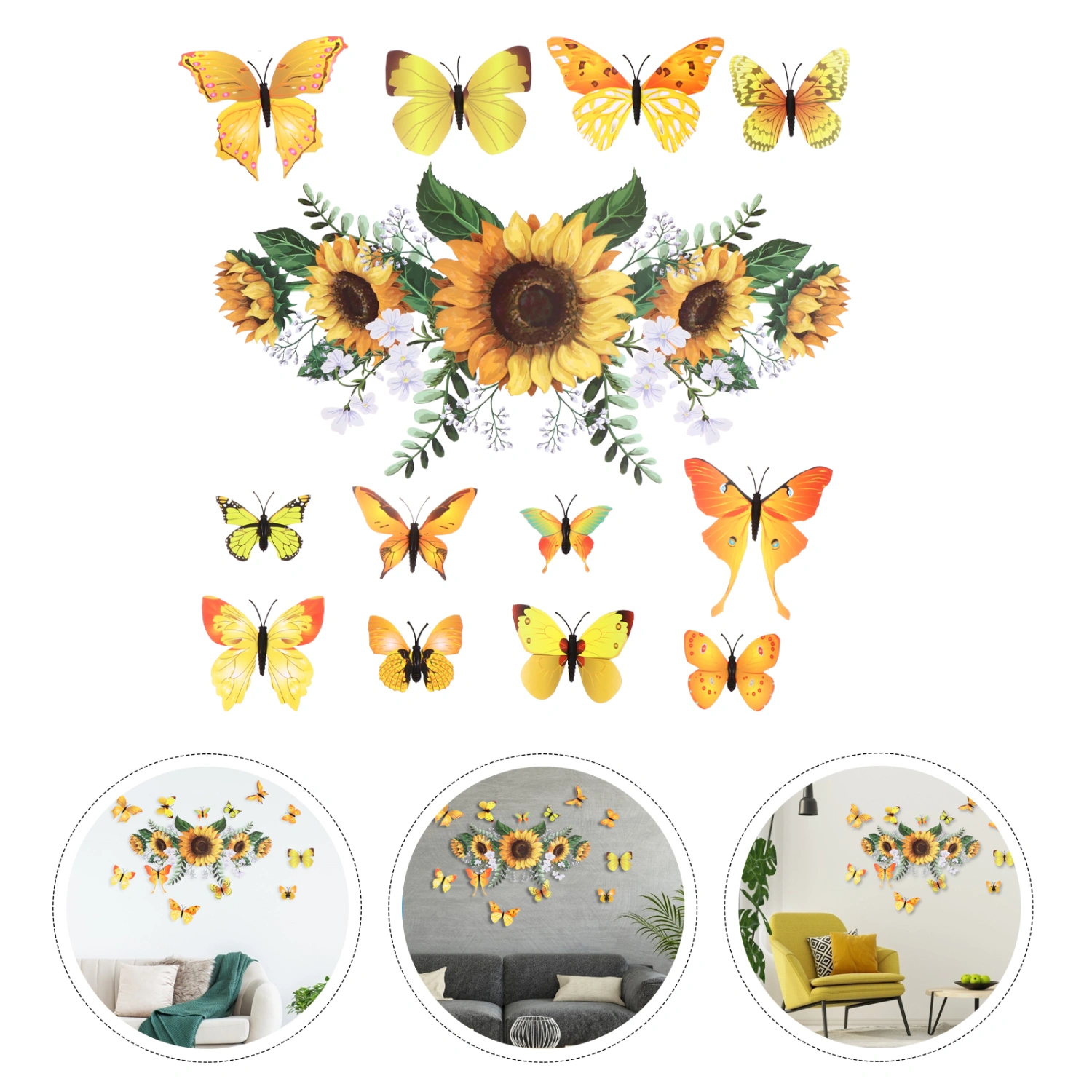 12pcs Wall Stickers with Sunflower Sticker Living Room Bedroom Sticker