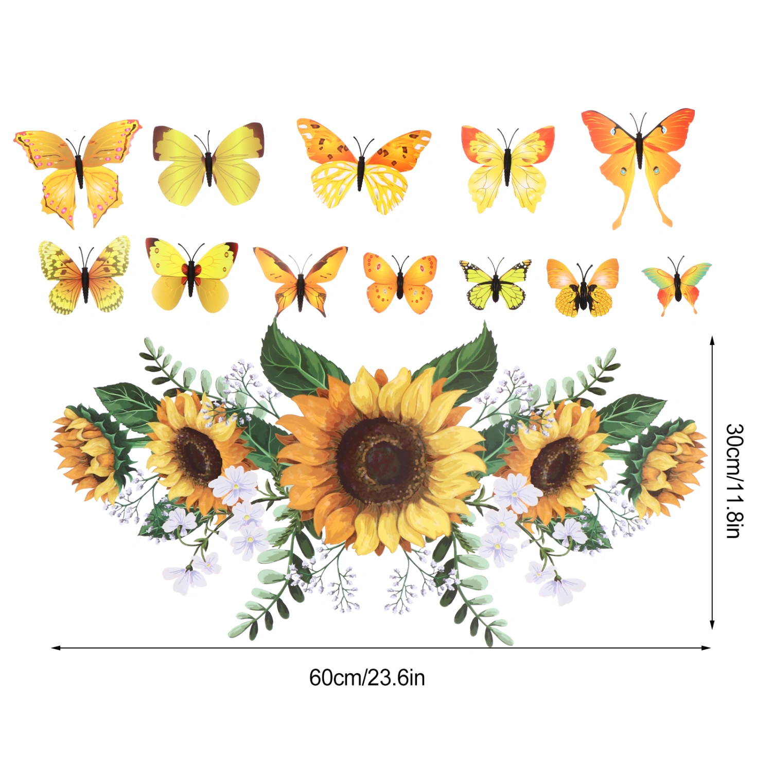 12pcs Wall Stickers with Sunflower Sticker Living Room Bedroom Sticker