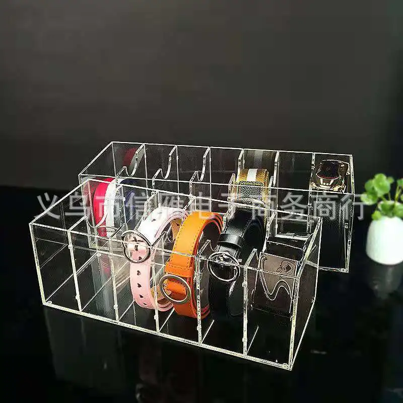 Transparent Belt Organizer Opening Acrylic Watch Belt Storage Box Multi-grid Waist Belt Organizer