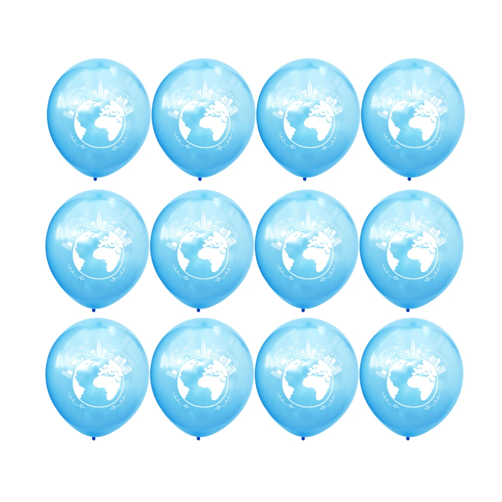 100pcs Adorable Balloon 12 Inches World Map Planet Latex Balloon Creative Balloons Decoration Layout for Birthday Party (Sky Blue)