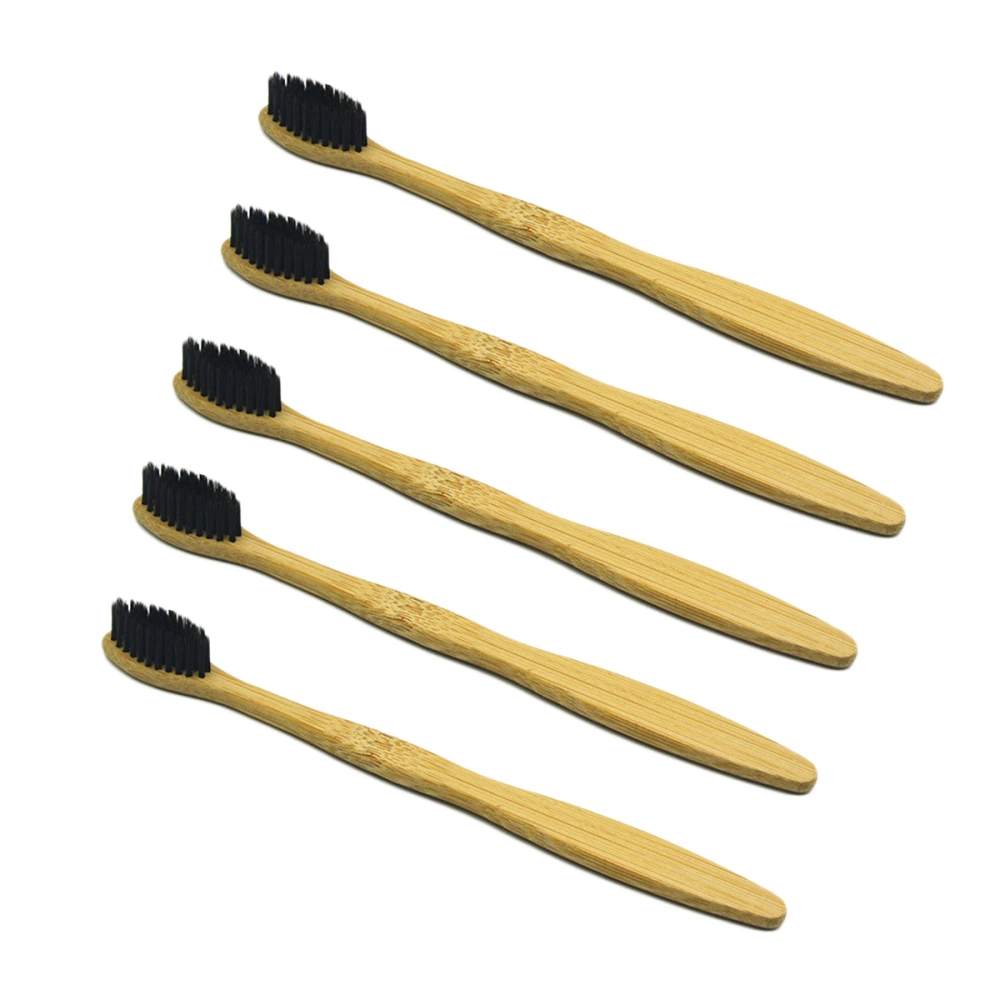 5pcs Bamboo Handle Toothbrush Natural Wooden ECO Friendly Toothbrush with Black Bristles