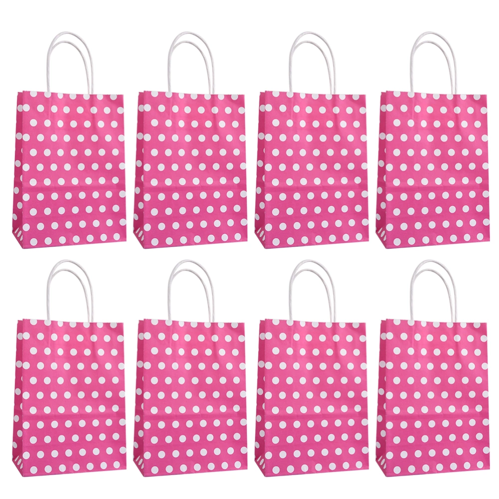 20Pcs 15x8x21cm Polka Dot Kraft Paper Gift Bag Party Favors Handbag Shopping Bags with Handles (Rosy)