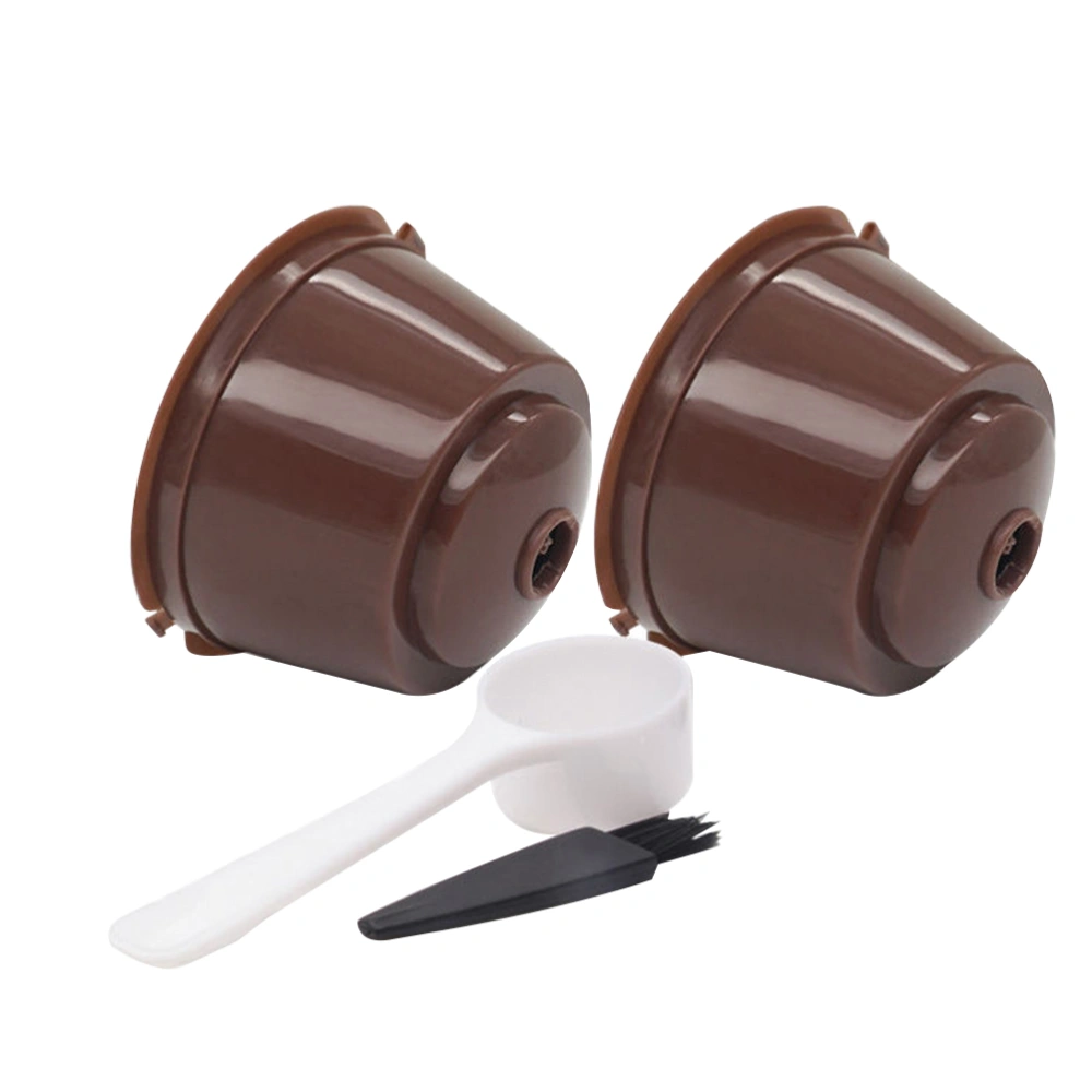 2pcs Useful Coffee Capsule Cup Practicl Reusable Espresso Capsule Filter Cup for Coffee Machine with 1pc Brush and 1pc Spoon