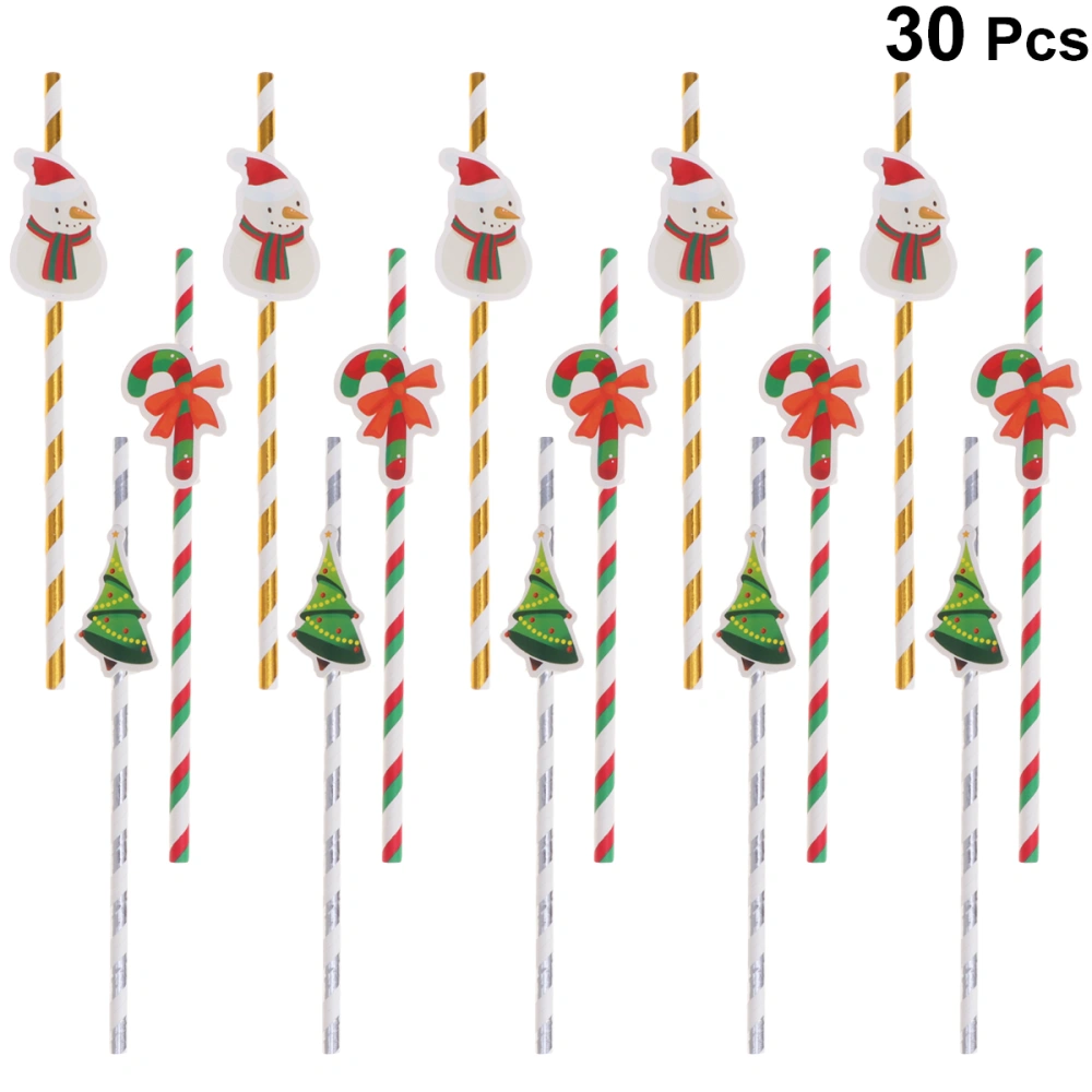 30pcs Christmas Straws Decor Christmas Party Straws Cartoon Paper Straws Drinking Straws (Christmas Tree Christmas Crutch Christmas Snowman)